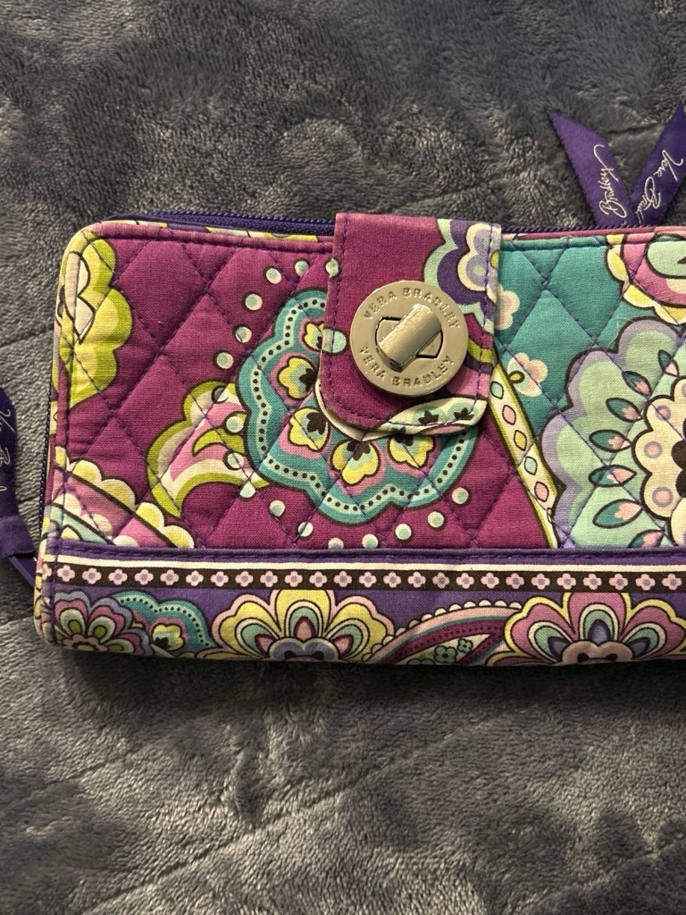 Vera Bradley Purple Floral Quilted Wallet with Teal Accents